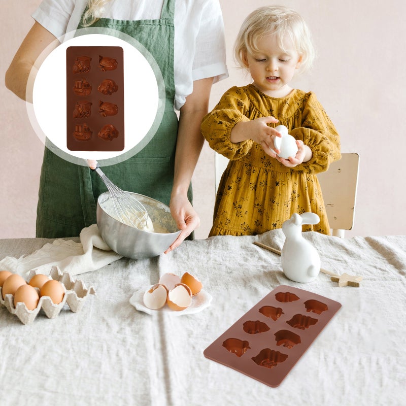2pcs 8 Cavity DIY Silicone Baking Molds Boat Shaped Pans Candy Molds Chocolate Mould Trays (Coffee) - Image 1