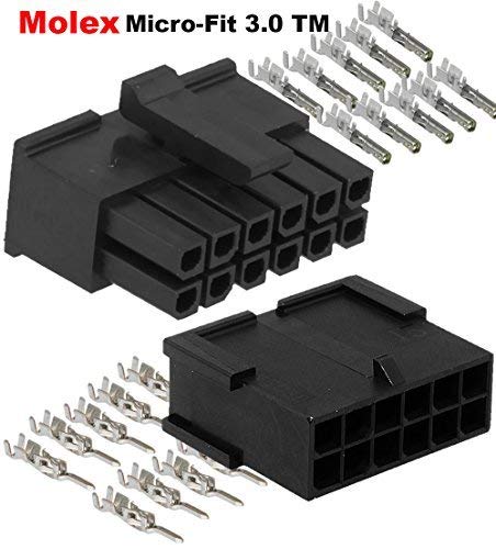 Molex Micro-Fit 3.0 dual row (12 Circuits) Male & Female receptacle plug, w/Terminal sockets, (Pack of 1 Complete Set) - Image 5