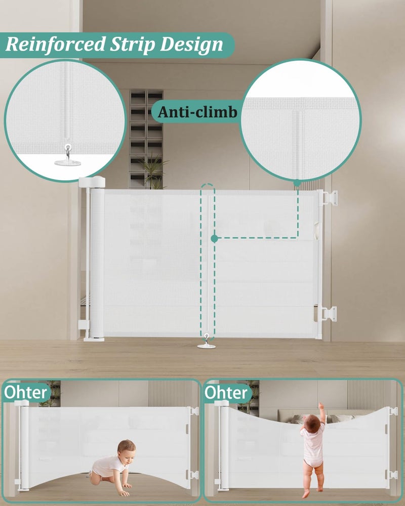 Miumoon 50 inch Retractable Baby Gates 34 inch Tall, Retractable Gate with Reinforced Strip Design to Prevent Crawling Through, Retractable Dog Gate for Stairs, Doorways, Hallways - Image 2