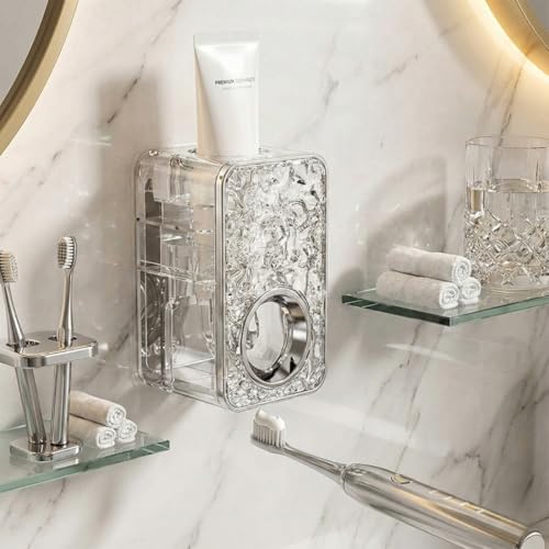 PAGALYetrade Automatic Toothpaste Dispenser Premium Wall Mounted – Transparent ABS Plastic, No-Drill Adhesive Installation, Waterproof & Space-Saving Bathroom Organizer (Toothpast Dispenser) - Image 1