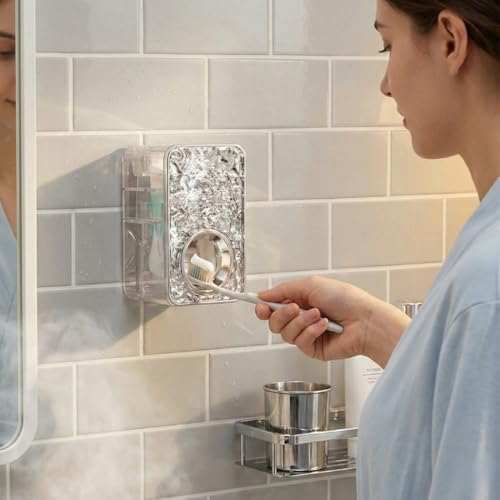 PAGALYetrade Automatic Toothpaste Dispenser Premium Wall Mounted – Transparent ABS Plastic, No-Drill Adhesive Installation, Waterproof & Space-Saving Bathroom Organizer (Toothpast Dispenser) - Image 2