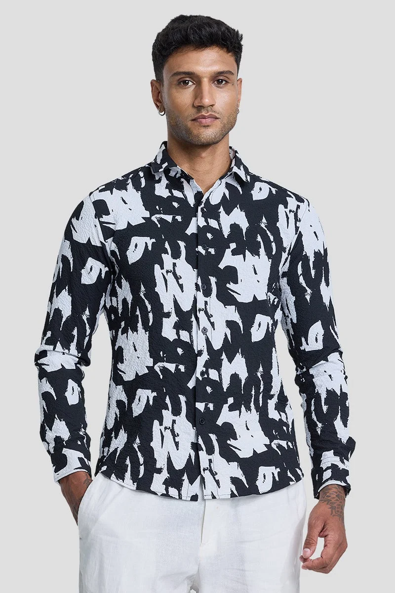 SNITCH Black Textured Abstract Shirt