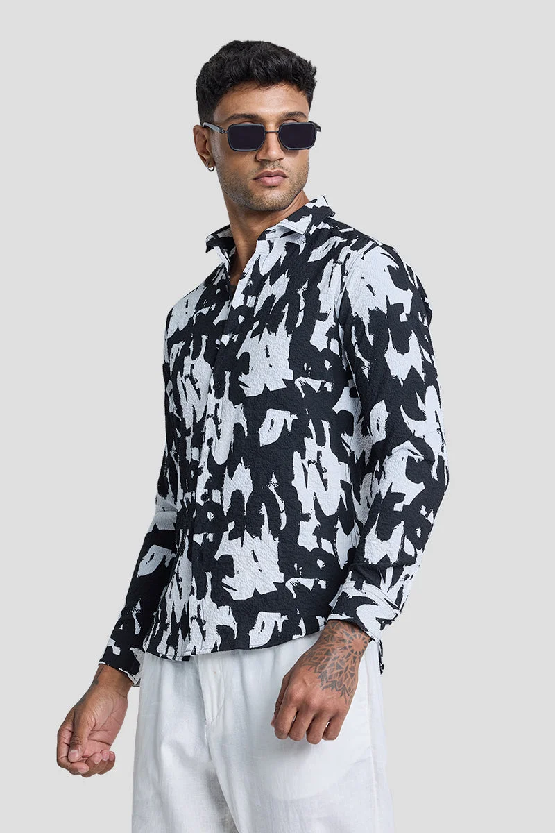 SNITCH Black Textured Abstract Shirt
