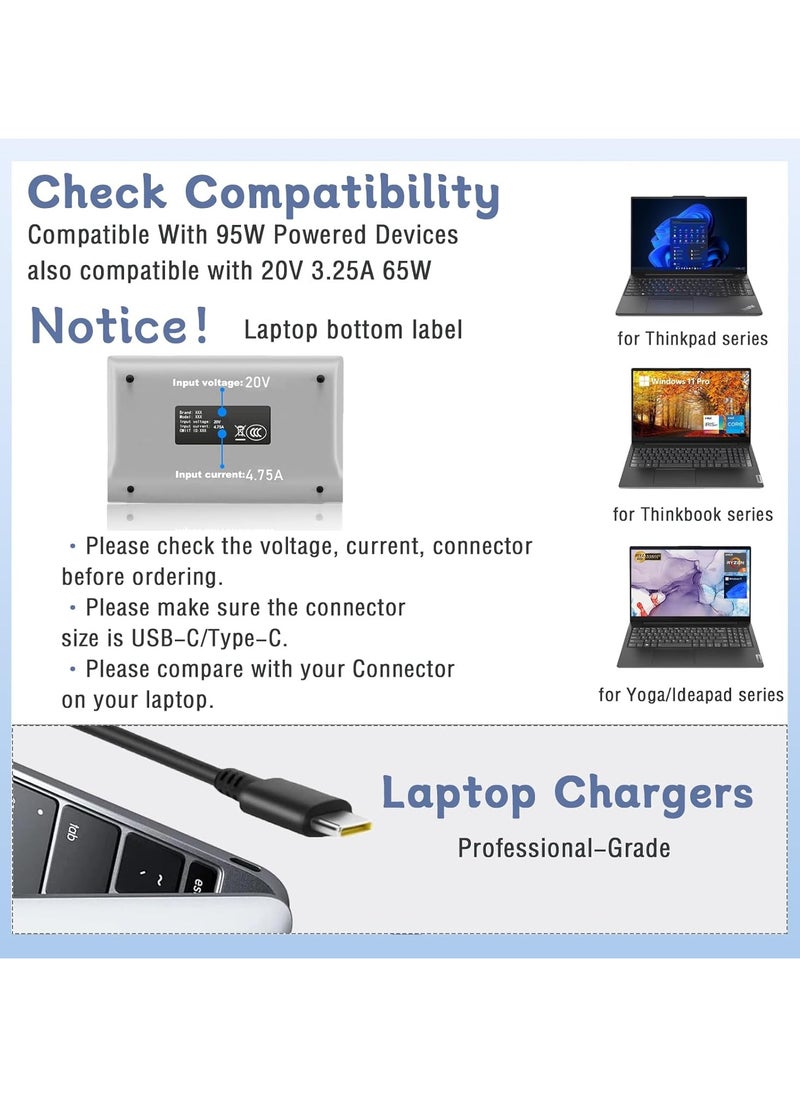 Max Power - 95W USB C Yoga Charger fit for Lenovo Yoga Slim 7 Pro 14ACH5 Yoga 910 920 930 380 720 730 20V 4.75A ADLX95YCC3A Laptop Power Adapter - Image 1