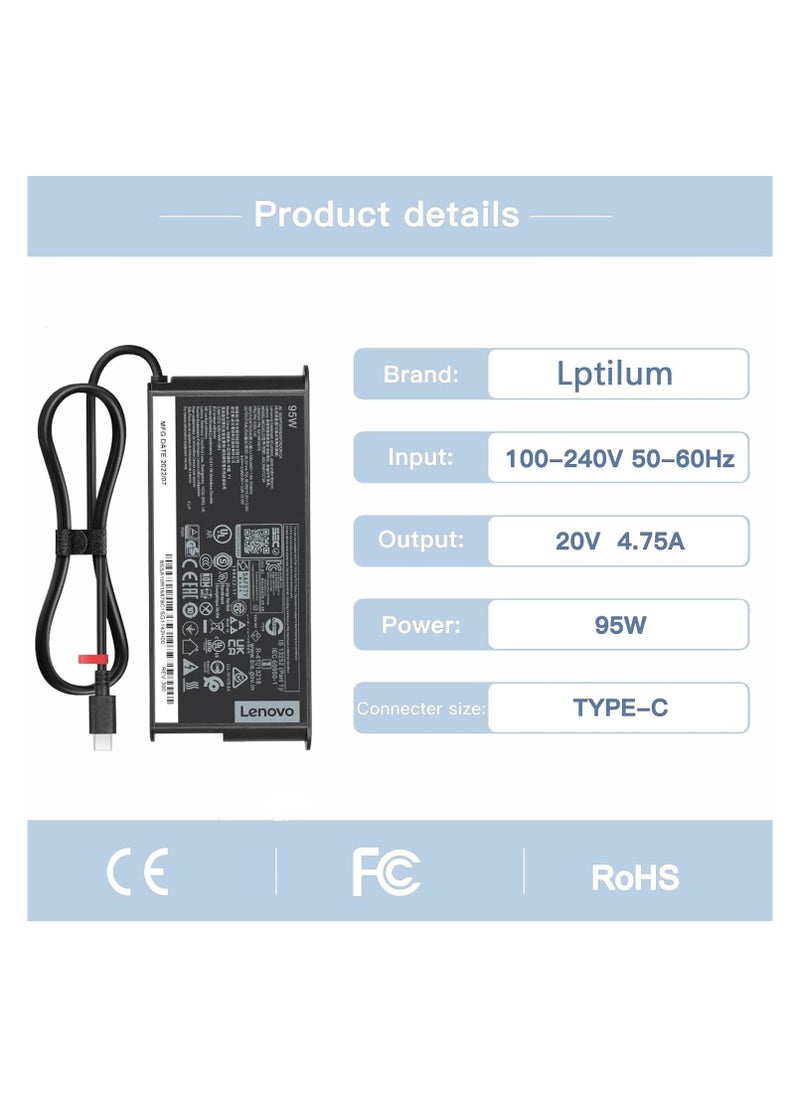 Max Power - 95W USB C Yoga Charger fit for Lenovo Yoga Slim 7 Pro 14ACH5 Yoga 910 920 930 380 720 730 20V 4.75A ADLX95YCC3A Laptop Power Adapter - Image 1