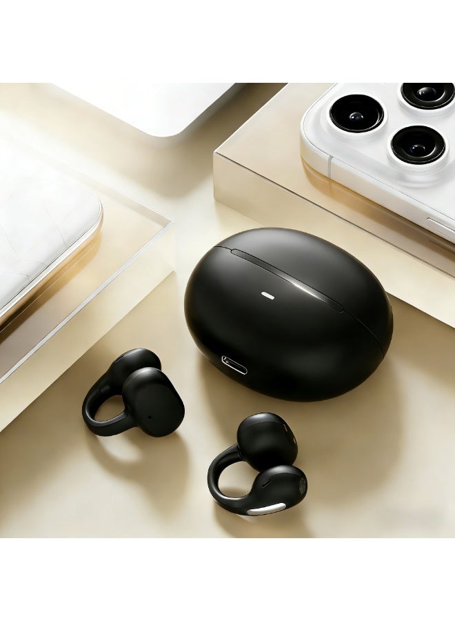 مُوطْمُوك  سماعات M136 اللاسلكية بلوتوث 5.4 معلقة على الأذن، سماعات مفتوحة بالأذن بتصميم عصري، مشبك على شكل حرف C خفيف الوزن، مريحة لمن يرتدون النظارات والأذنين الصغيرتين، مناسبة للتمارين الرياضية (أسود) - Image 2