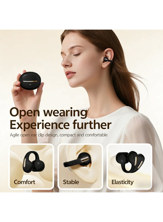 مُوطْمُوك  سماعات M136 اللاسلكية بلوتوث 5.4 معلقة على الأذن، سماعات مفتوحة بالأذن بتصميم عصري، مشبك على شكل حرف C خفيف الوزن، مريحة لمن يرتدون النظارات والأذنين الصغيرتين، مناسبة للتمارين الرياضية (أسود) - Image 4