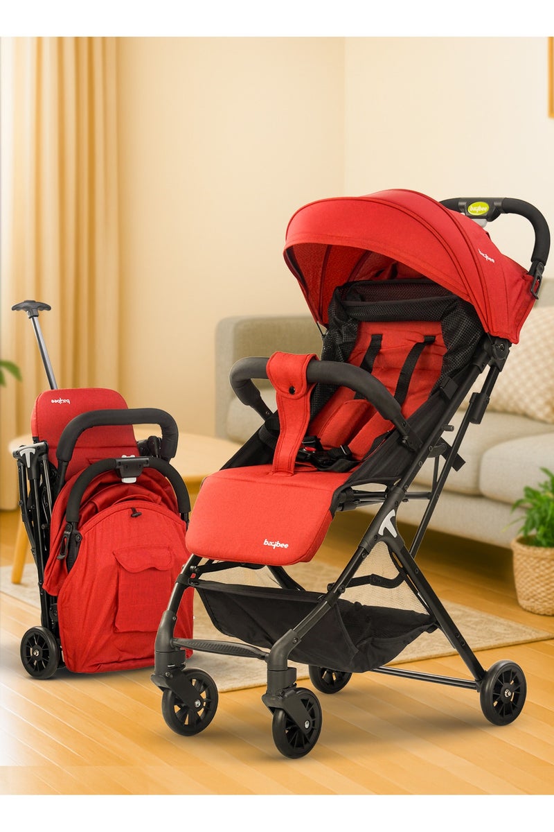 BAYBEE Foldable Cabin Baby Stroller Pram for Baby with Metal Frame, 3-Position Adjustable Seat & Canopy, Bassinet, Parent Handle, 5 Point Safety Belt, Stroller for Kids Toddler 0 to 3 Years Boy Girl Red - Image 1