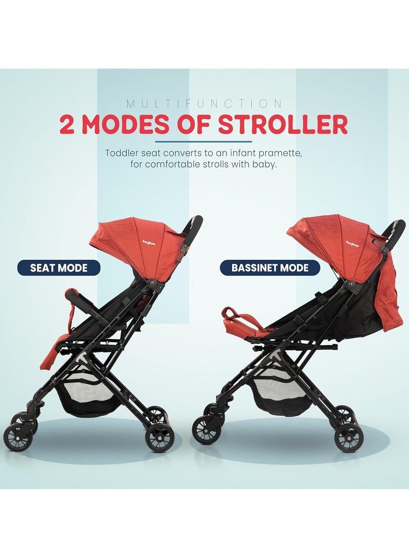 BAYBEE Foldable Cabin Baby Stroller Pram for Baby with Metal Frame, 3-Position Adjustable Seat & Canopy, Bassinet, Parent Handle, 5 Point Safety Belt, Stroller for Kids Toddler 0 to 3 Years Boy Girl Red - Image 3