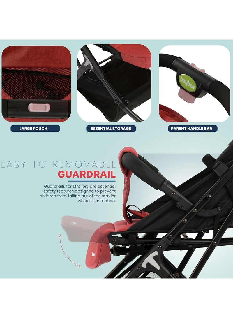 BAYBEE Foldable Cabin Baby Stroller Pram for Baby with Metal Frame, 3-Position Adjustable Seat & Canopy, Bassinet, Parent Handle, 5 Point Safety Belt, Stroller for Kids Toddler 0 to 3 Years Boy Girl Red - Image 5