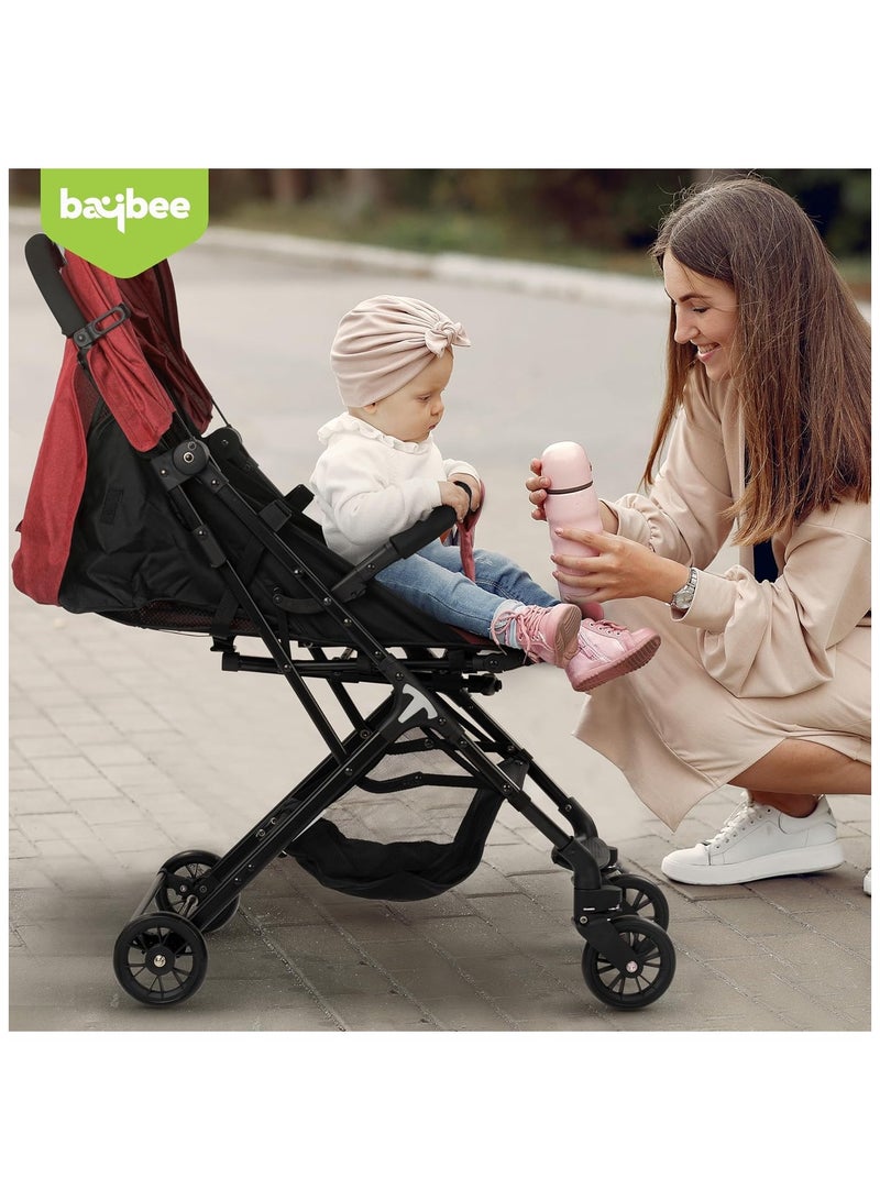 BAYBEE Foldable Cabin Baby Stroller Pram for Baby with Metal Frame, 3-Position Adjustable Seat & Canopy, Bassinet, Parent Handle, 5 Point Safety Belt, Stroller for Kids Toddler 0 to 3 Years Boy Girl Red - Image 2