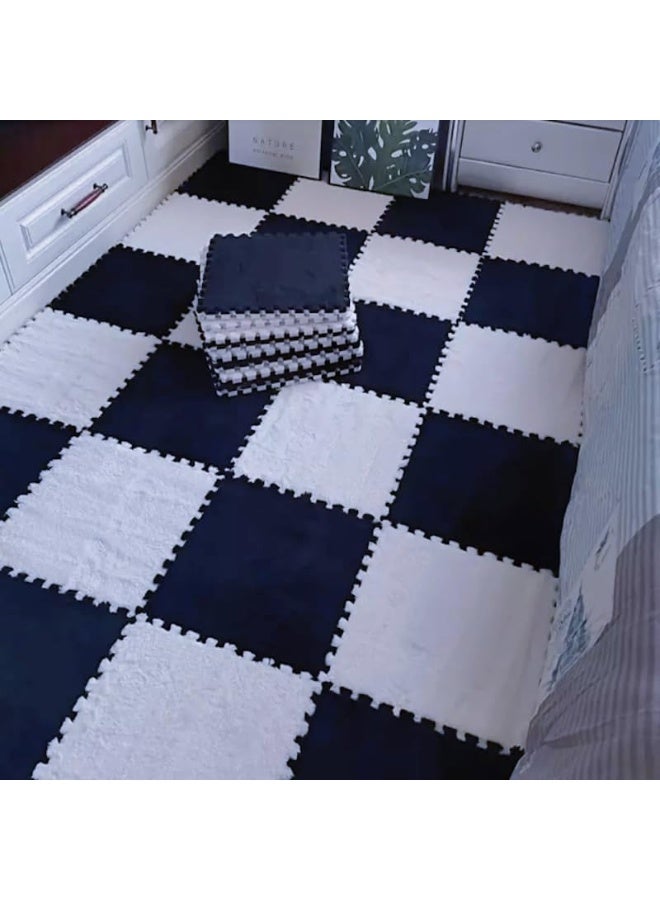 XVersion 12 Pcs Plush Puzzle Foam Floor Mat,Interlocking Foam Mat Floor Tiles,Comfort Foam Padding,Soft Plush,Non-Slip,Easy to Clean,30x30x1cm for Home Decor/Playroom/Bedroom/Gym (6 Pcs White+6 Pcs Black) - Image 5