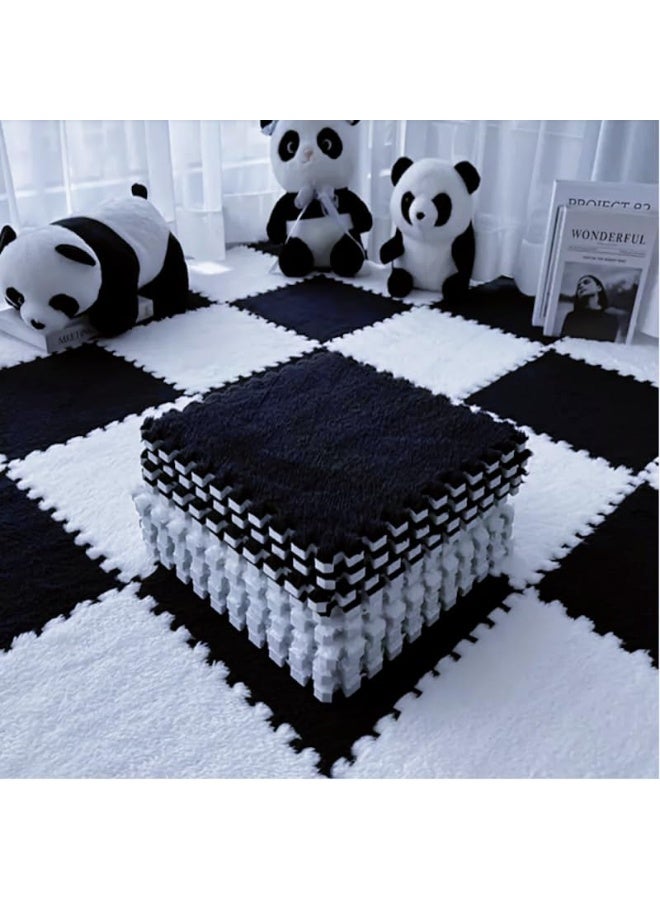 XVersion 12 Pcs Plush Puzzle Foam Floor Mat,Interlocking Foam Mat Floor Tiles,Comfort Foam Padding,Soft Plush,Non-Slip,Easy to Clean,30x30x1cm for Home Decor/Playroom/Bedroom/Gym (6 Pcs White+6 Pcs Black) - Image 4