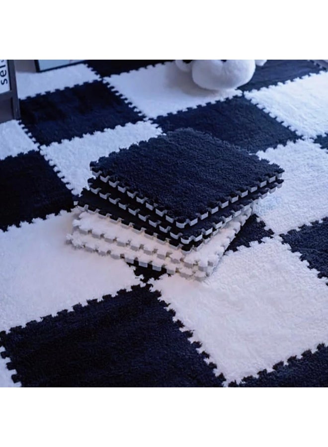 XVersion 12 Pcs Plush Puzzle Foam Floor Mat,Interlocking Foam Mat Floor Tiles,Comfort Foam Padding,Soft Plush,Non-Slip,Easy to Clean,30x30x1cm for Home Decor/Playroom/Bedroom/Gym (6 Pcs White+6 Pcs Black) - Image 3