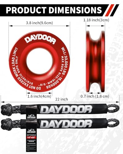 DAYDOOR 56,000 LBS Soft Shackle Recovery Kit, 1/2" x 22" (2-Pack) with 7075 Aluminum Snatch Ring, Winch Accessory for Jeep Wrangler, Bronco, 4Runner, Tacoma, ATV/UTV/Jeeps/SUVs, 4x4 Off-Road(Gray) - Image 5