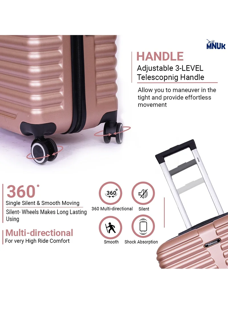 MNUK Destiny Carry-on Luggage | Hardside Soft Handle Trolley with TSA Lock |Double 360° 8 Wheeler|Cabin-20 Inch, Gold