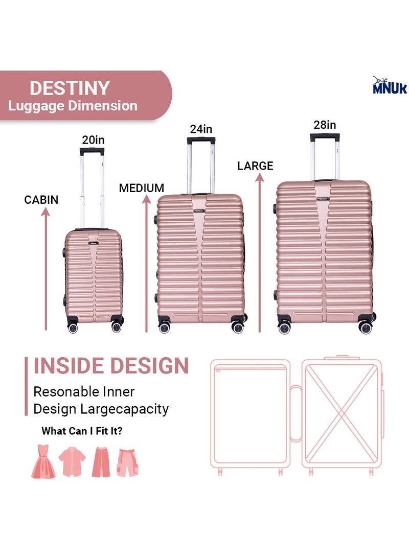 MNUK - Destiny Carry-on Luggage | Hardside Soft Handle Trolley with TSA Lock |Double 360° 8 Wheeler|Cabin-20 Inch, Gold - Image 1