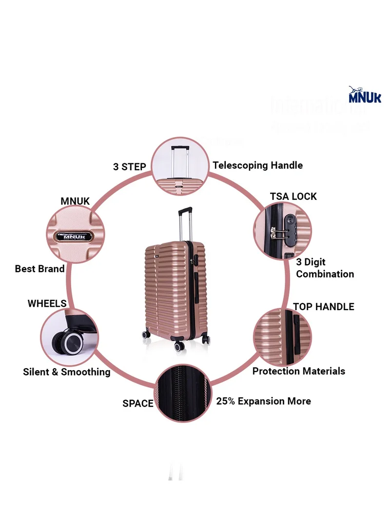 MNUK Destiny Carry-on Luggage | Hardside Soft Handle Trolley with TSA Lock |Double 360° 8 Wheeler|Cabin-20 Inch, Gold