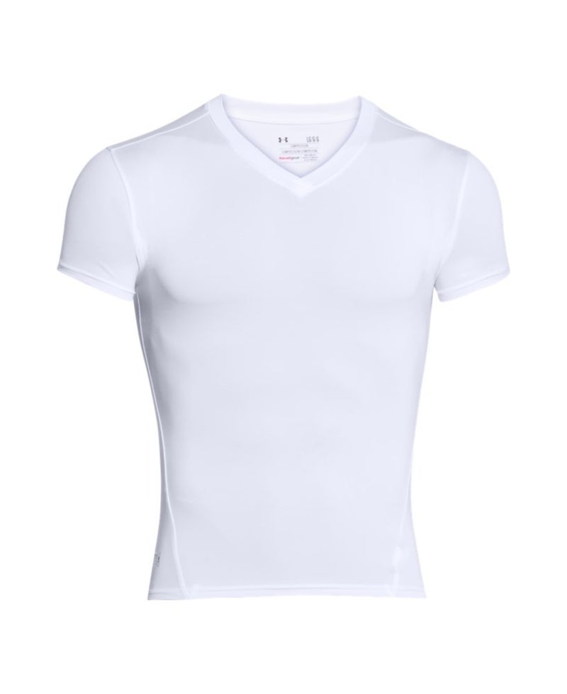 UNDER ARMOUR تي شيرت ضغط قصير الأكمام بتصميم V للرجال من أندر أرمور، أبيض (100)/شفاف، XX-Large - Image 5