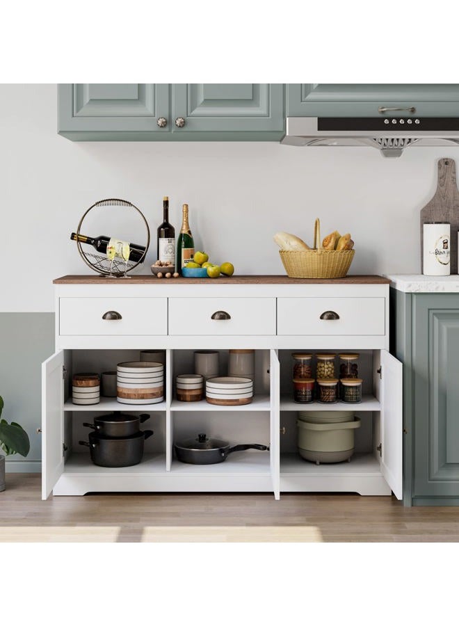 Keyluv White Buffet Cabinet Storage Sideboard Farmhouse Server Bar Wine Cabinet with 3 Drawers & 3 Doors Adjustable Shelves Console Table for Dining Living Room Kitchen Cupboard - Image 3