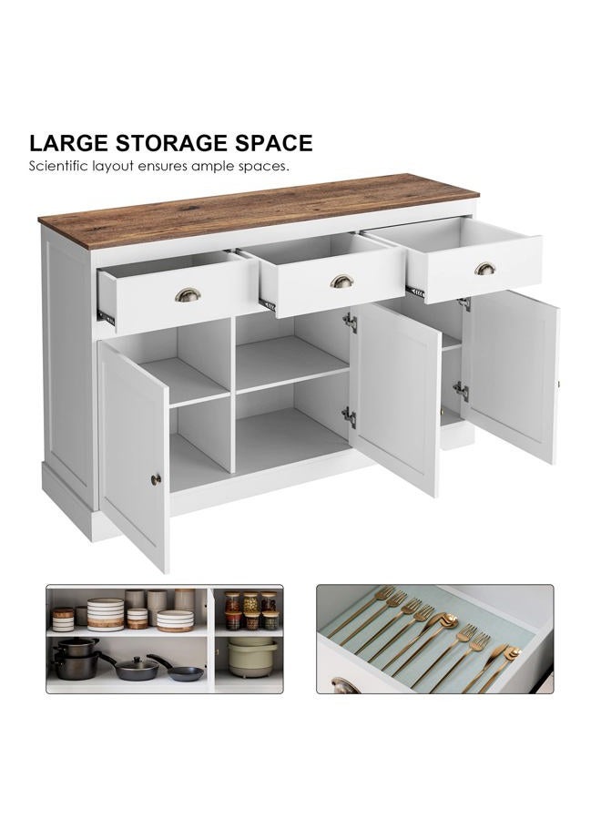 Keyluv White Buffet Cabinet Storage Sideboard Farmhouse Server Bar Wine Cabinet with 3 Drawers & 3 Doors Adjustable Shelves Console Table for Dining Living Room Kitchen Cupboard - Image 4
