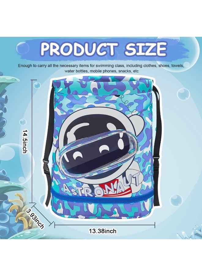 Drawstring Bag Kids Swimming Bag, Waterproof Dry-Wet Separation Beach Backpack with Zippered Pocket and Shoe Compartment for Sports, Gym, PE (Blue, YYB-0581) - Image 2