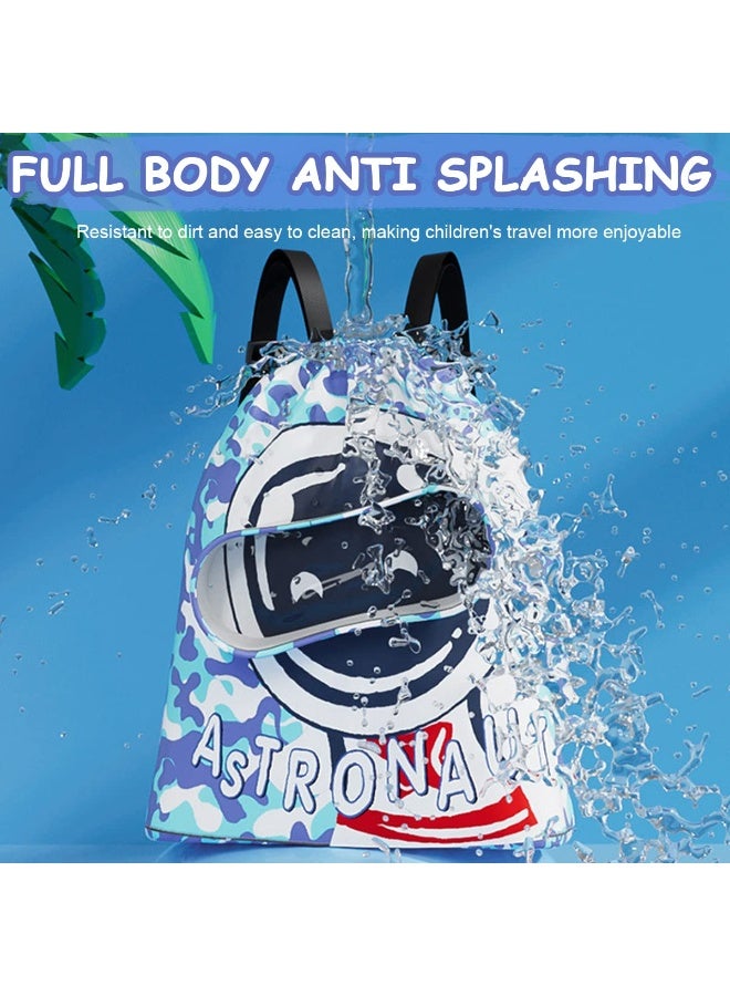 Drawstring Bag Kids Swimming Bag, Waterproof Dry-Wet Separation Beach Backpack with Zippered Pocket and Shoe Compartment for Sports, Gym, PE (Blue, YYB-0581) - Image 3