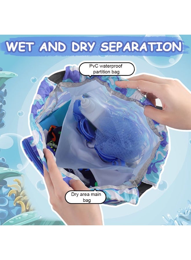 Drawstring Bag Kids Swimming Bag, Waterproof Dry-Wet Separation Beach Backpack with Zippered Pocket and Shoe Compartment for Sports, Gym, PE (Blue, YYB-0581) - Image 4