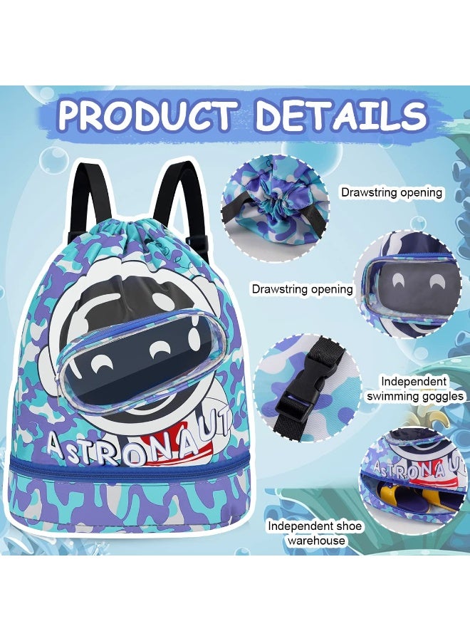 Drawstring Bag Kids Swimming Bag, Waterproof Dry-Wet Separation Beach Backpack with Zippered Pocket and Shoe Compartment for Sports, Gym, PE (Blue, YYB-0581) - Image 5