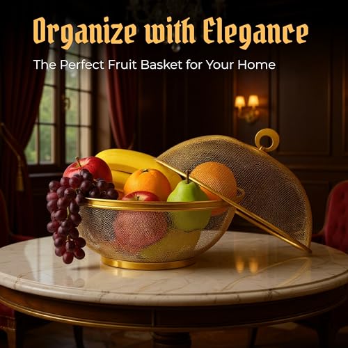 TAGROCK Apple Shape Steel Net Multipurpose Fruits & Vegetables Storage Basket Rice Stainer for Kitchen, Pack of 1 (Gold),28.5L x 28.5W x 12H Centimeters - Image 4