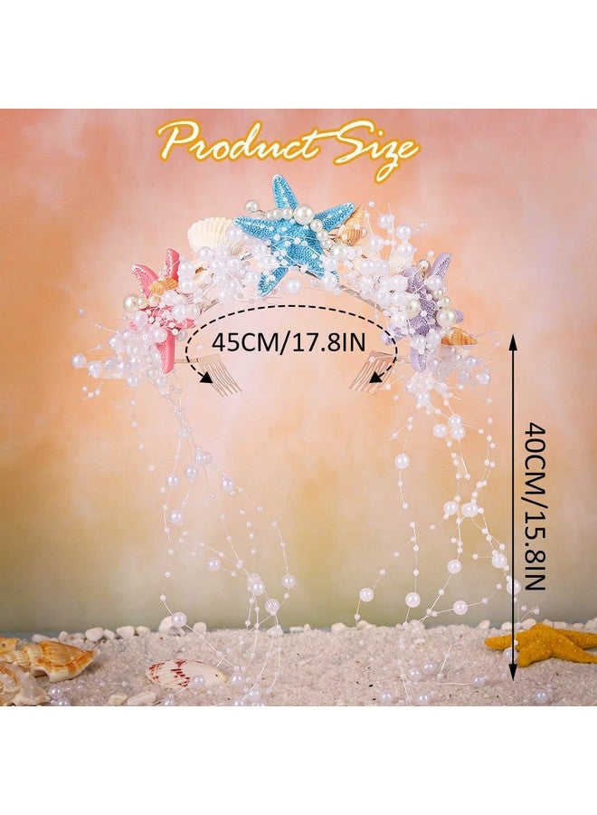يونيكرا عصابة رأس على شكل نجمة البحر من يونيكرا، مصنوعة من اللؤلؤ، وشعر العروس، وشعر الزفاف، وغطاء رأس العروس، وإكسسوارات شعر الشاطئ للنساء والفتيات (متعدد الألوان، مقاس واحد) - Image 2