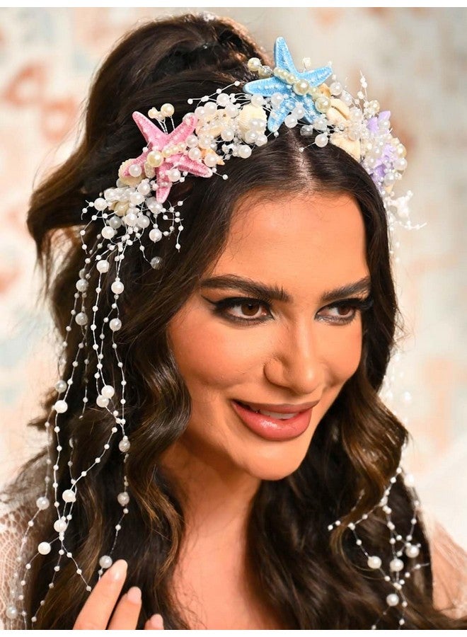 يونيكرا عصابة رأس على شكل نجمة البحر من يونيكرا، مصنوعة من اللؤلؤ، وشعر العروس، وشعر الزفاف، وغطاء رأس العروس، وإكسسوارات شعر الشاطئ للنساء والفتيات (متعدد الألوان، مقاس واحد) - Image 3