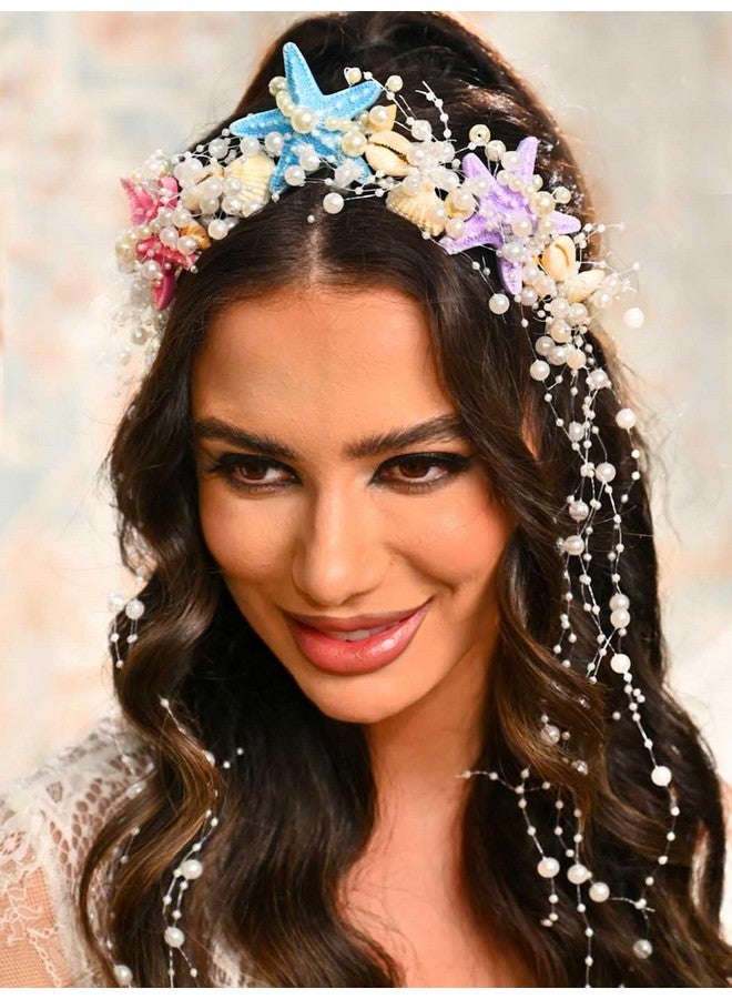 يونيكرا عصابة رأس على شكل نجمة البحر من يونيكرا، مصنوعة من اللؤلؤ، وشعر العروس، وشعر الزفاف، وغطاء رأس العروس، وإكسسوارات شعر الشاطئ للنساء والفتيات (متعدد الألوان، مقاس واحد) - Image 1