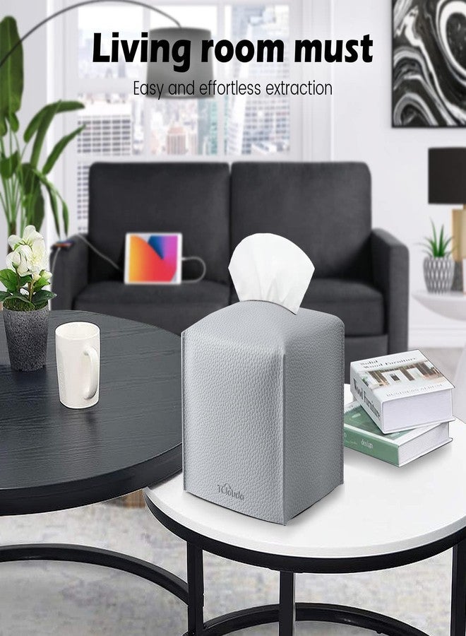 Tclouda Creative Decorative PU Leather Tissue Box Holder,Modern Simple Solid Color Cover Square Tissue Bag, Ideal for Bathrooms,Office,Car,Nightstand,Outdoor Tent,Dining Table,5"X5"X5",Single Gray - Image 3