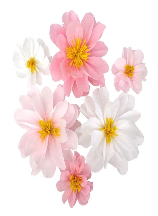 Mybbshower Blush Pink White Crepe Paper Flower for Girls Birthday Nursery Room Decoration Baby Shower Engagement Tea Party Decor 12inch-7inch Pack of 6 - Image 1