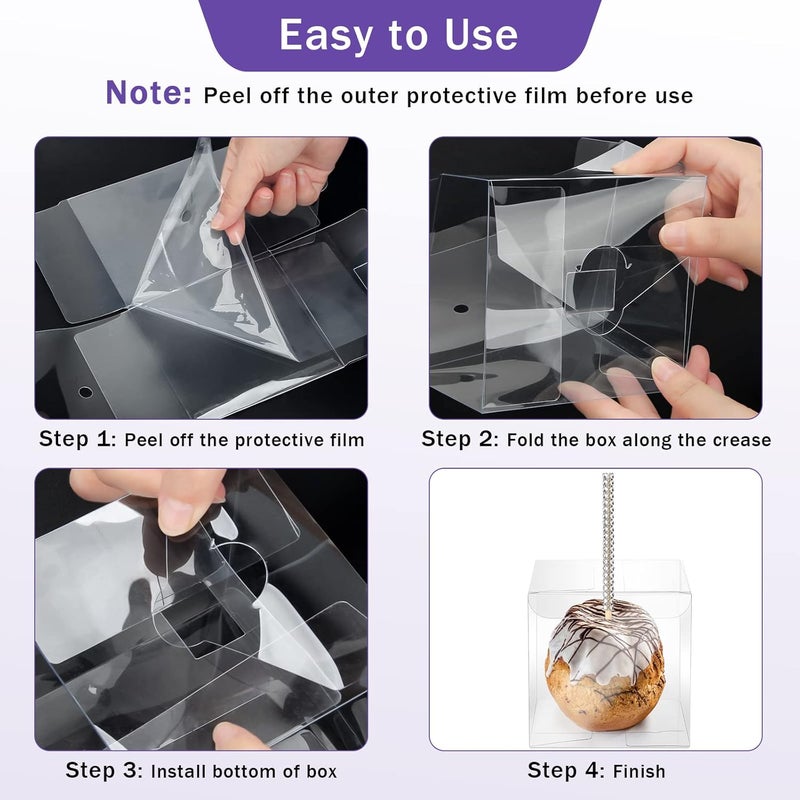 Anglekai 10+10 Candy Apple Kits, 10Pcs Bling Candy Apple Sticks/ 10Pcs Candy Apple Boxes/ 25 Yard Ribbon, Rhinestone Caramel Apple Sticks Clear Candy Apple Boxes with Hole(Purple) - Image 5