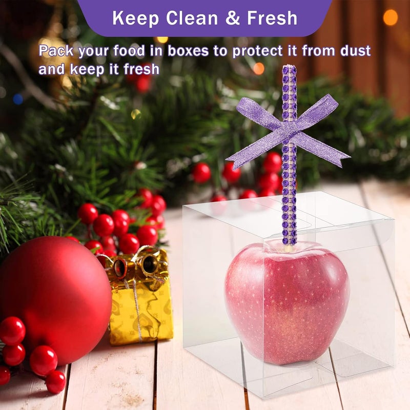 Anglekai 10+10 Candy Apple Kits, 10Pcs Bling Candy Apple Sticks/ 10Pcs Candy Apple Boxes/ 25 Yard Ribbon, Rhinestone Caramel Apple Sticks Clear Candy Apple Boxes with Hole(Purple) - Image 4