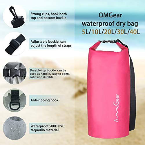OMGear Waterproof Dry Bag Backpack Waterproof Phone Pouch 40L/30L/20L/10L/5L Floating Dry Sack For Kayaking Boating Sailing Canoeing Rafting Hiking Camping Outdoors Activities (Pink2, 20L) - Image 3