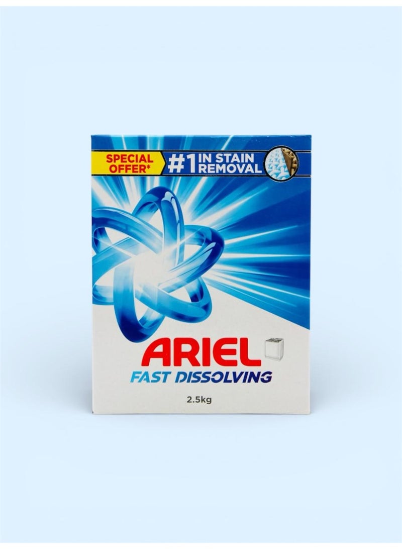 اريال مسحوق غسيل أزرق، منظف غسيل سريع الذوبان، إزالة قوية للبقع العميقة، تركيبة سريعة المفعول بدون ترك رواسب، مناسبللغسيل الآلي، 2.5 كجم. - Image 1