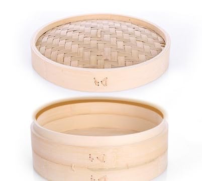 HAINE Bamboo Dim Sum Steamer Basket, 10 inch, for Dumplings and Steamed vegetables, rice and chicken - Image 1