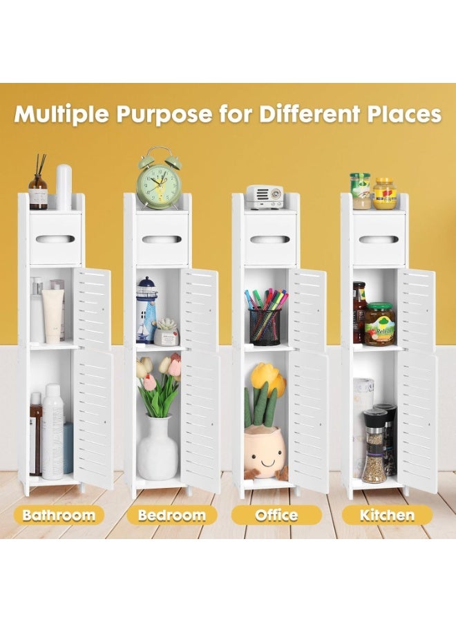 XiuWoo Waterproof Cabinet Bathroom Storage Shelf Floor Organizer Rack Standing With Tissue Drawers - Image 2