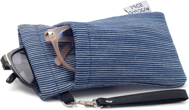 Face Shadow Double Glasses Case Soft Eyeglass Case For Women Men Squeeze Top Sunglasses Case With Cleaning Cloth - Image 1