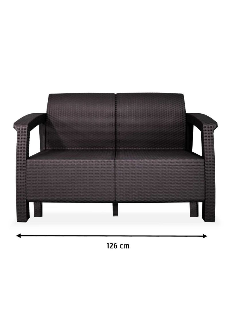 3MPlast - 7-Seater Outdoor Sofa Set, Dark Brown Plastic with Rattan Design Modern Style, Beige Cushions and Coffee Table, Ideal for Gardens, Patios, Balconies, and Poolside Areas - Image 1