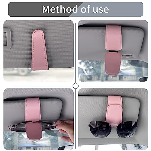 TILDOSAC Sunglasses Holder for Car Visor, Leather Magnetic Sunglass Holder for Car with Clip, Pink - Image 3