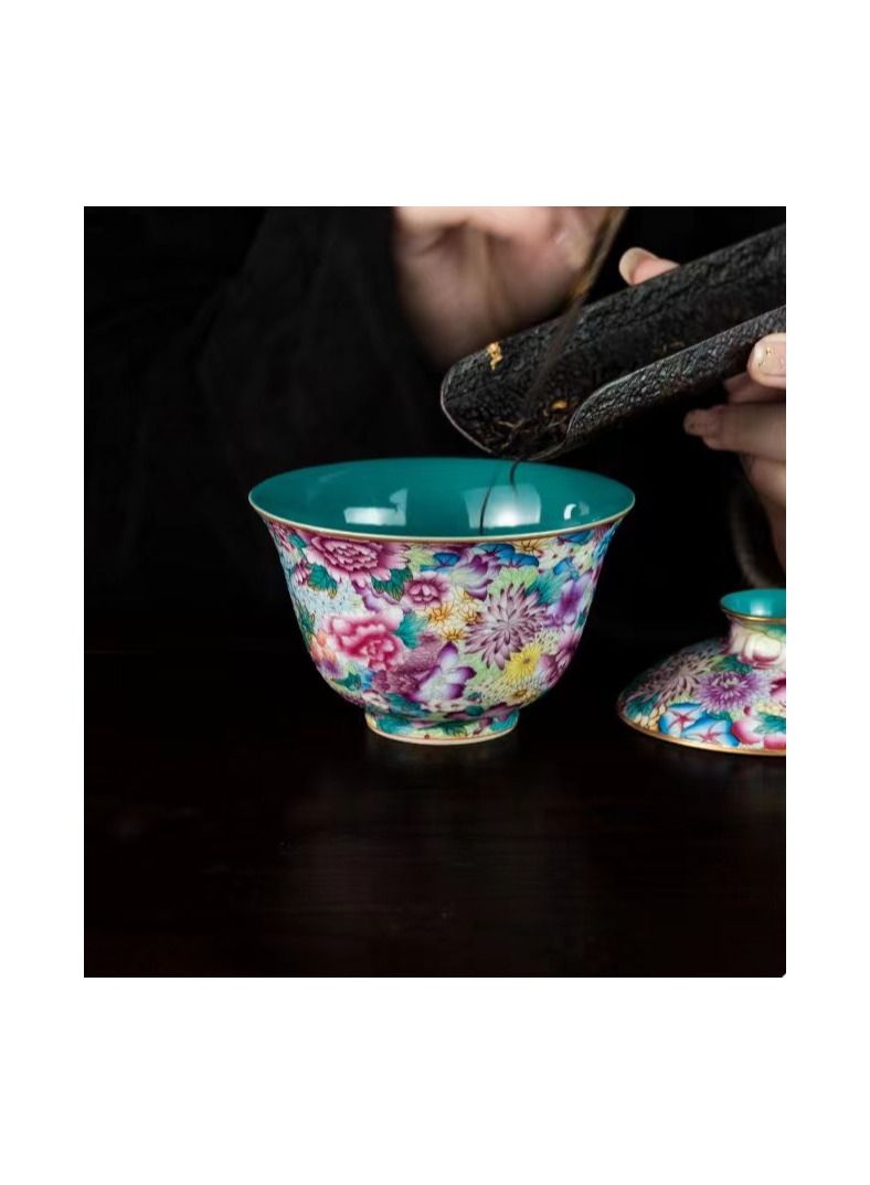 1-Set Chinese Old Porcelain Blue and White Bowl Tea Set,Chinese Tea Bowl with Cover and Cup,Chinese Traditional Handicraft Ceramic Tea Set  - Image 2