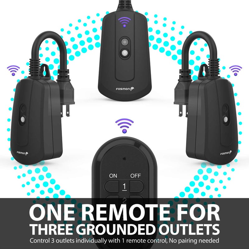 Fosmon Outdoor Wireless Remote Control Outlet, Heavy Duty Waterproof Electrical Plug-in Light Switch, 3-Prong, 100ft Range, Grounded, 3 Receivers, 1 Remote - UL Listed - Image 2