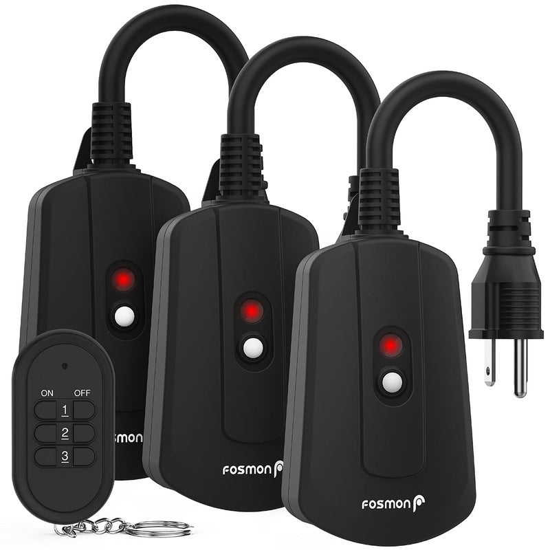 Fosmon Outdoor Wireless Remote Control Outlet, Heavy Duty Waterproof Electrical Plug-in Light Switch, 3-Prong, 100ft Range, Grounded, 3 Receivers, 1 Remote - UL Listed - Image 1