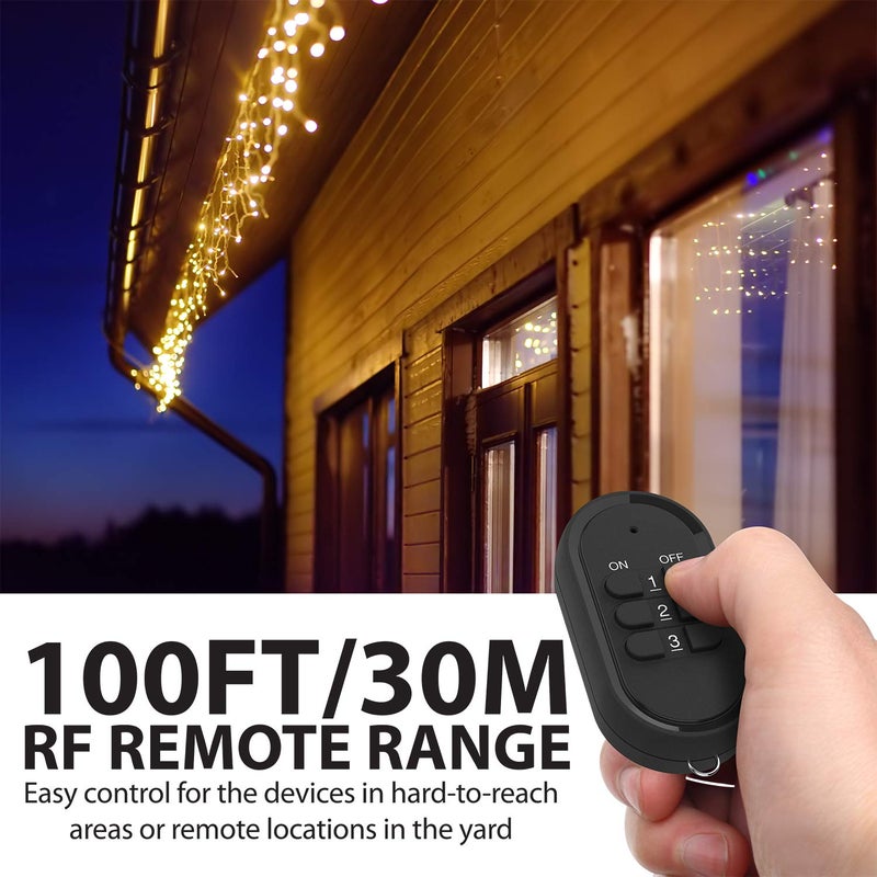 Fosmon Outdoor Wireless Remote Control Outlet, Heavy Duty Waterproof Electrical Plug-in Light Switch, 3-Prong, 100ft Range, Grounded, 3 Receivers, 1 Remote - UL Listed - Image 3