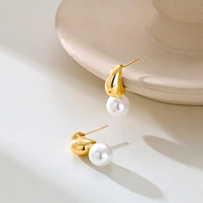 CHESKY Pearl Earrings for Women,Flat Back Stud Earrings 14K Gold Plated Quality Handpicked AAA+ Freshwater Cultured Round Pearls Small Wedding Trendy Pearl Dangle Earrings Gold Jewelry Gifts - Image 2