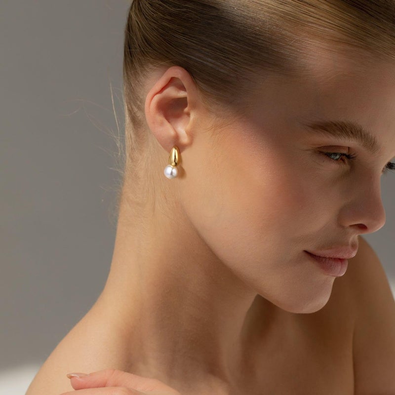 CHESKY Pearl Earrings for Women,Flat Back Stud Earrings 14K Gold Plated Quality Handpicked AAA+ Freshwater Cultured Round Pearls Small Wedding Trendy Pearl Dangle Earrings Gold Jewelry Gifts - Image 4